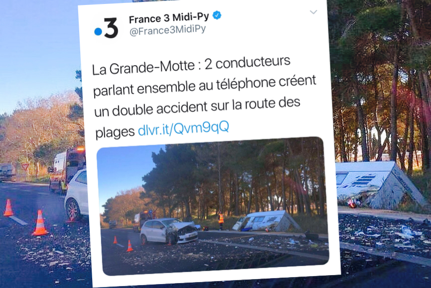 Hérault : 2 automobilistes au téléphone ensemble provoquent chacun un accident au même moment.