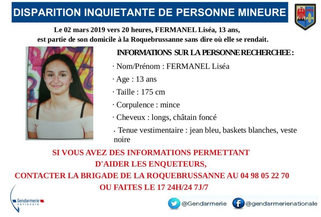 Var : Une adolescente de 13 ans a disparu, la gendarmerie lance un appel à témoins.