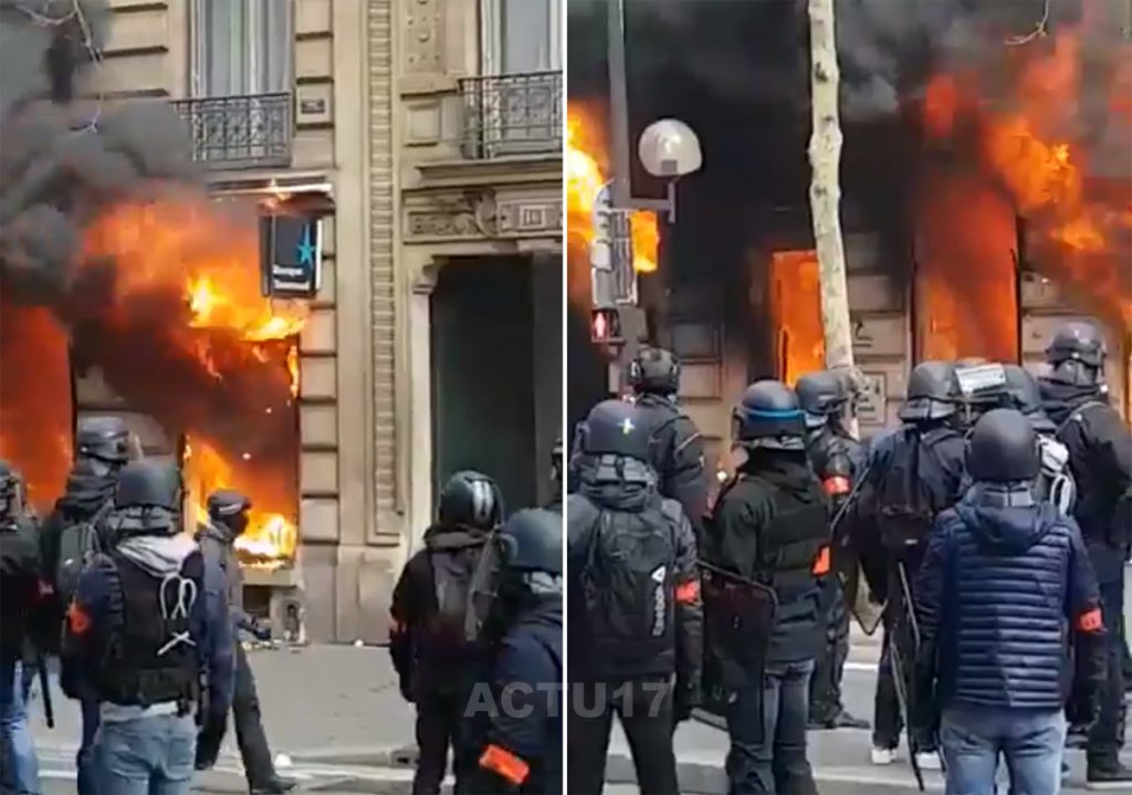 Gilets jaunes à Paris : Une banque incendiée provoque un feu dans un immeuble, 11 personnes blessées