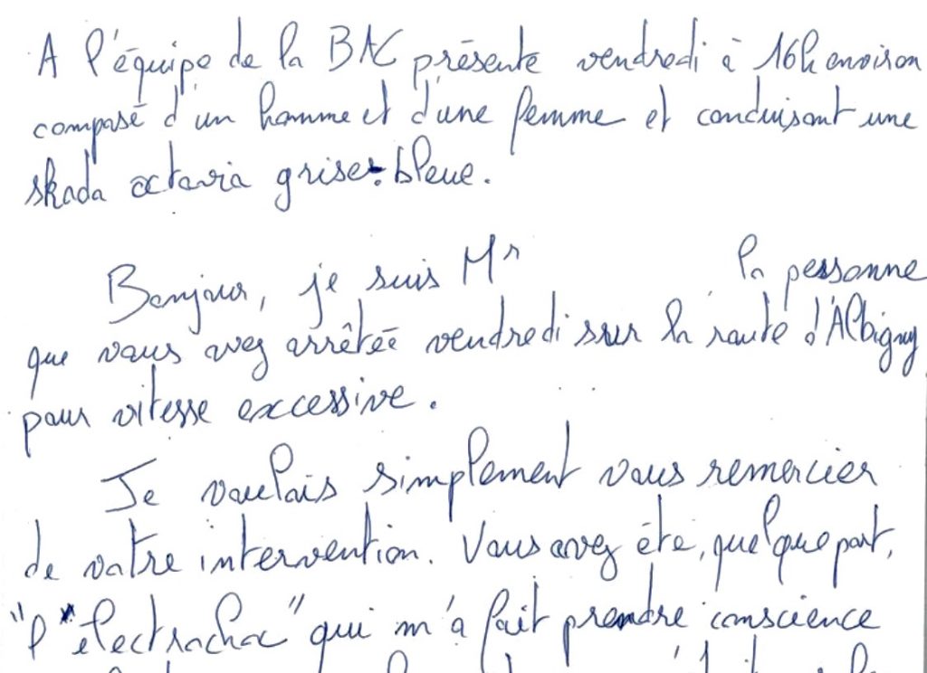 Haute-Savoie : Il écrit une lettre à la police pour la remercier de l'avoir arrêté