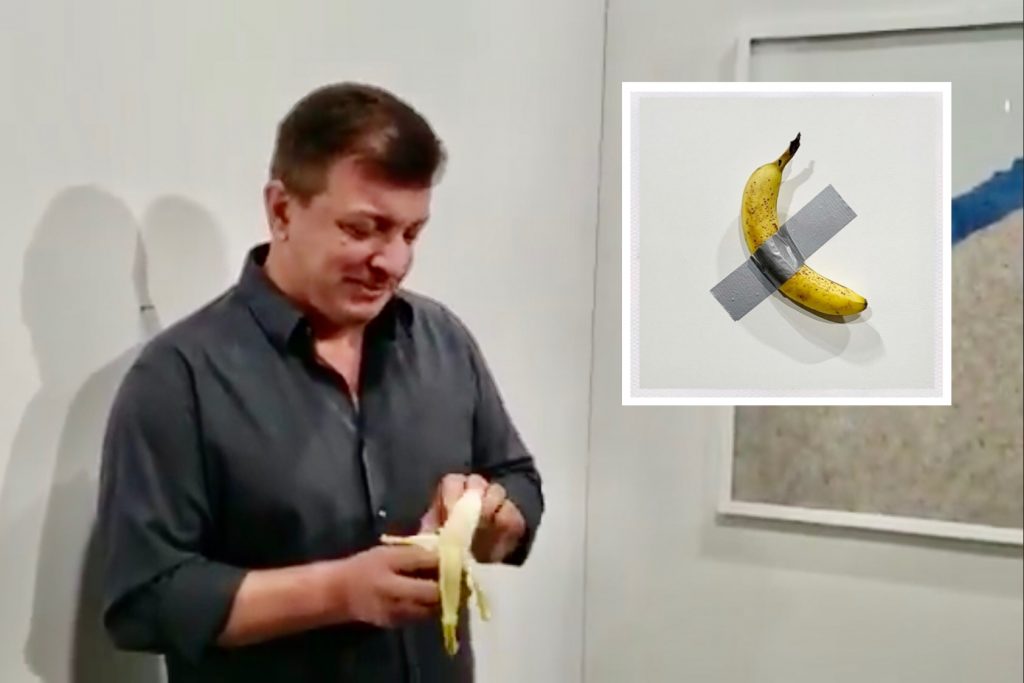 Un artiste vend une banane scotchée 120 000 dollars mais un autre la mange