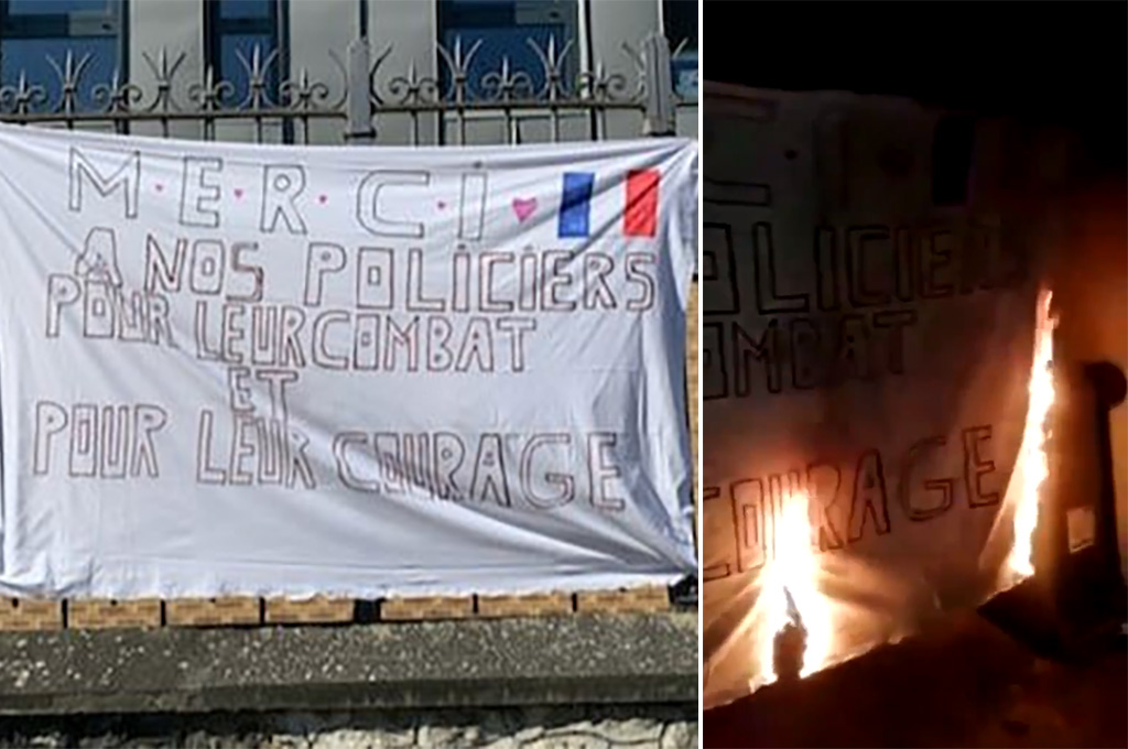 Seine-et-Marne : Une banderole de soutien aux policiers volée et brûlée dans une vidéo outrageante