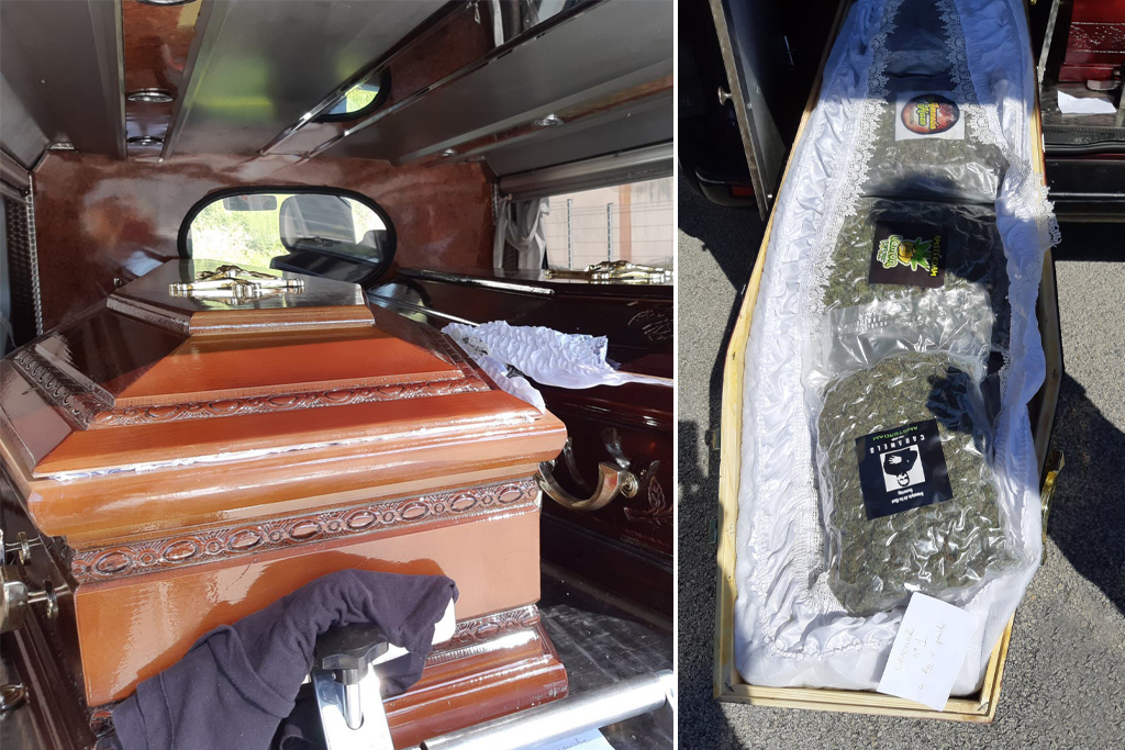 Doubs : Un faux corbillard cachait 71 kg d'herbe de cannabis dans des cercueils