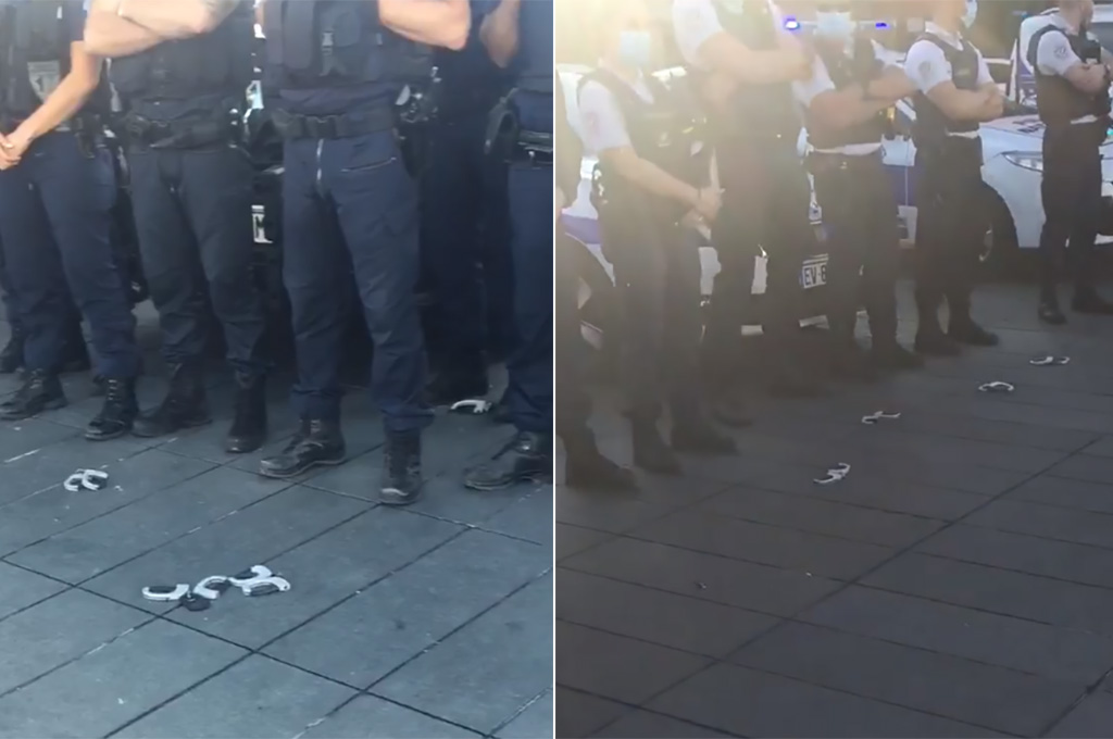 Nice : Des dizaines de policiers se rassemblent pour exprimer leur colère et déposent leurs menottes au sol
