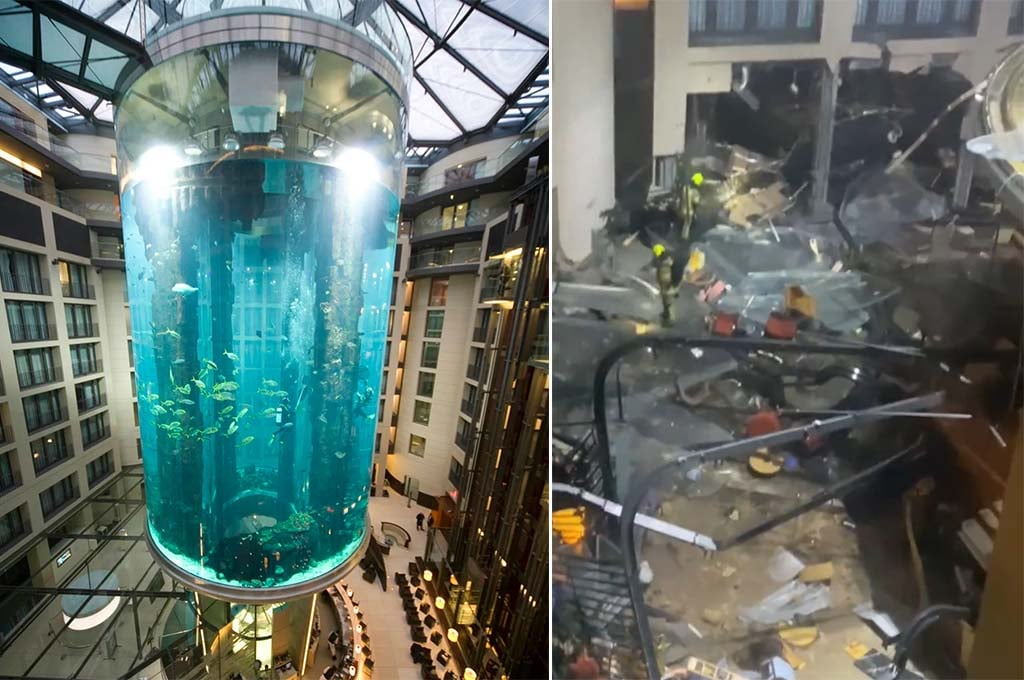 «Le plus grand aquarium cylindrique au monde» éclate dans un hôtel à Berlin