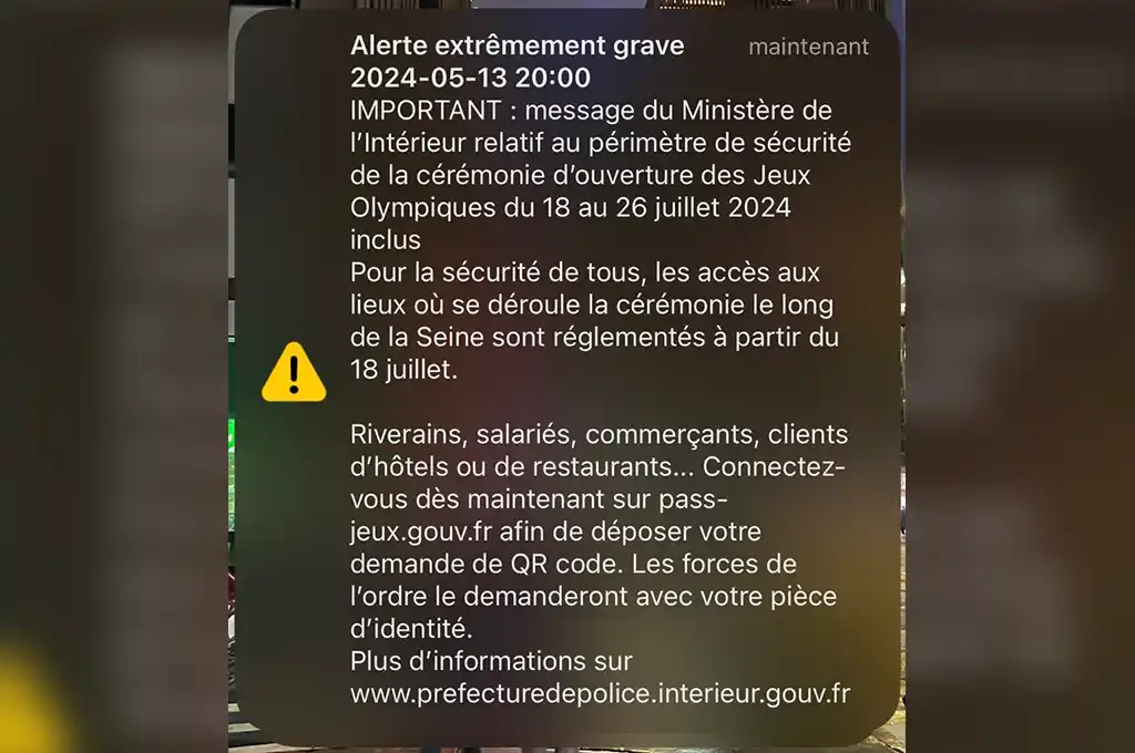 «Alerte extrêmement grave» : des Parisiens ont reçu un message concernant les JO 2024 via le dispositif FR-Alert