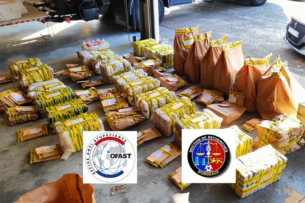 Gironde : 1,3 tonne de cocaïne saisie sur l'A63 dans un poids lourd